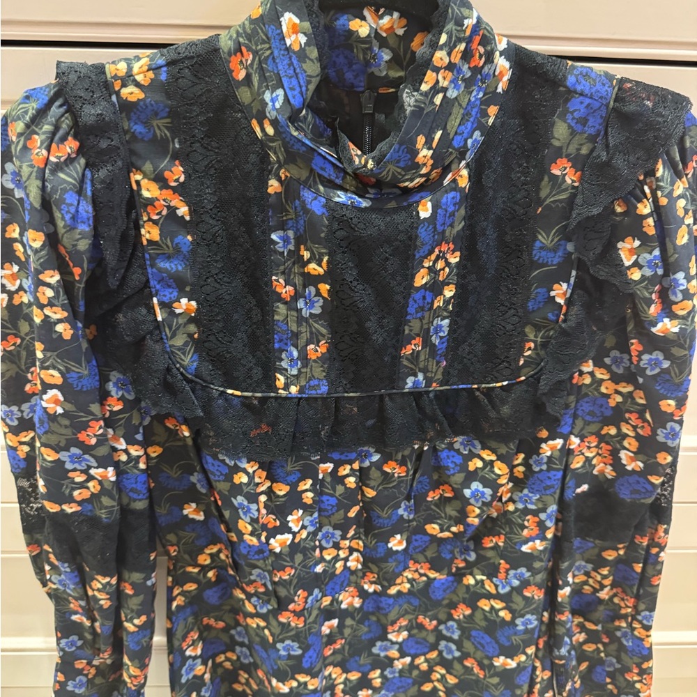 Hunter Bell Navy & Black Dress with Floral Design size 4